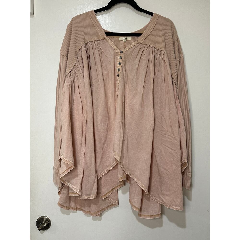 Oversized Easel Dusty Rose  flowy henley top